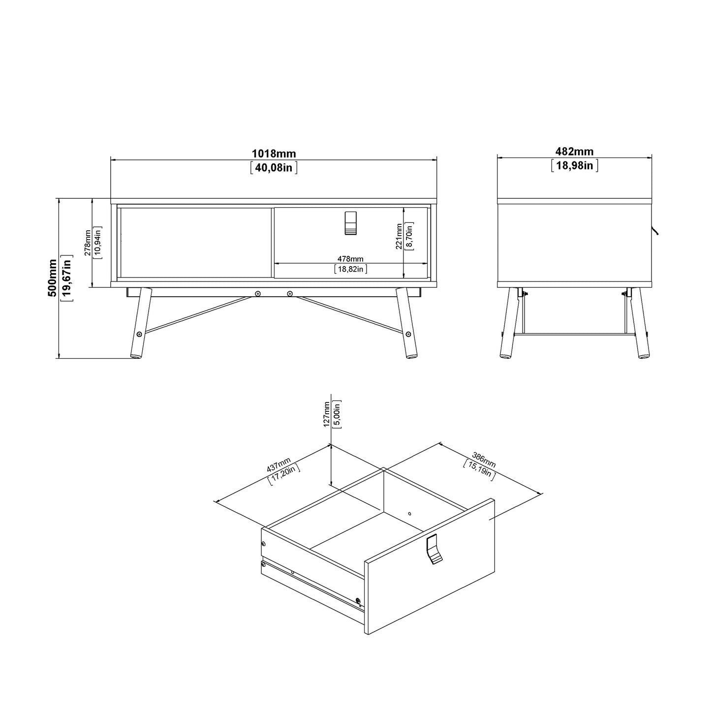 ry coffee table with 1 drawer in matt white