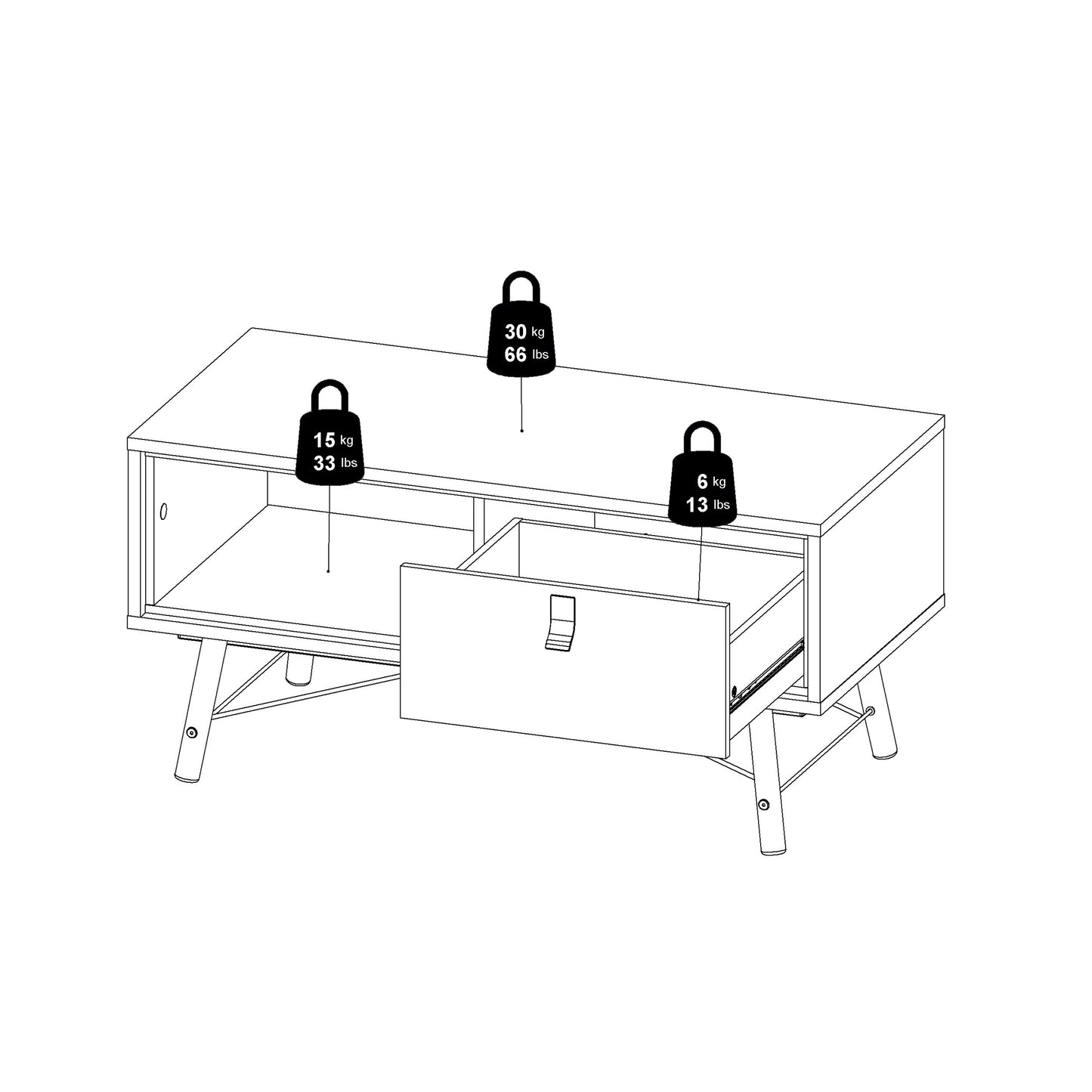 ry coffee table with 1 drawer in matt white