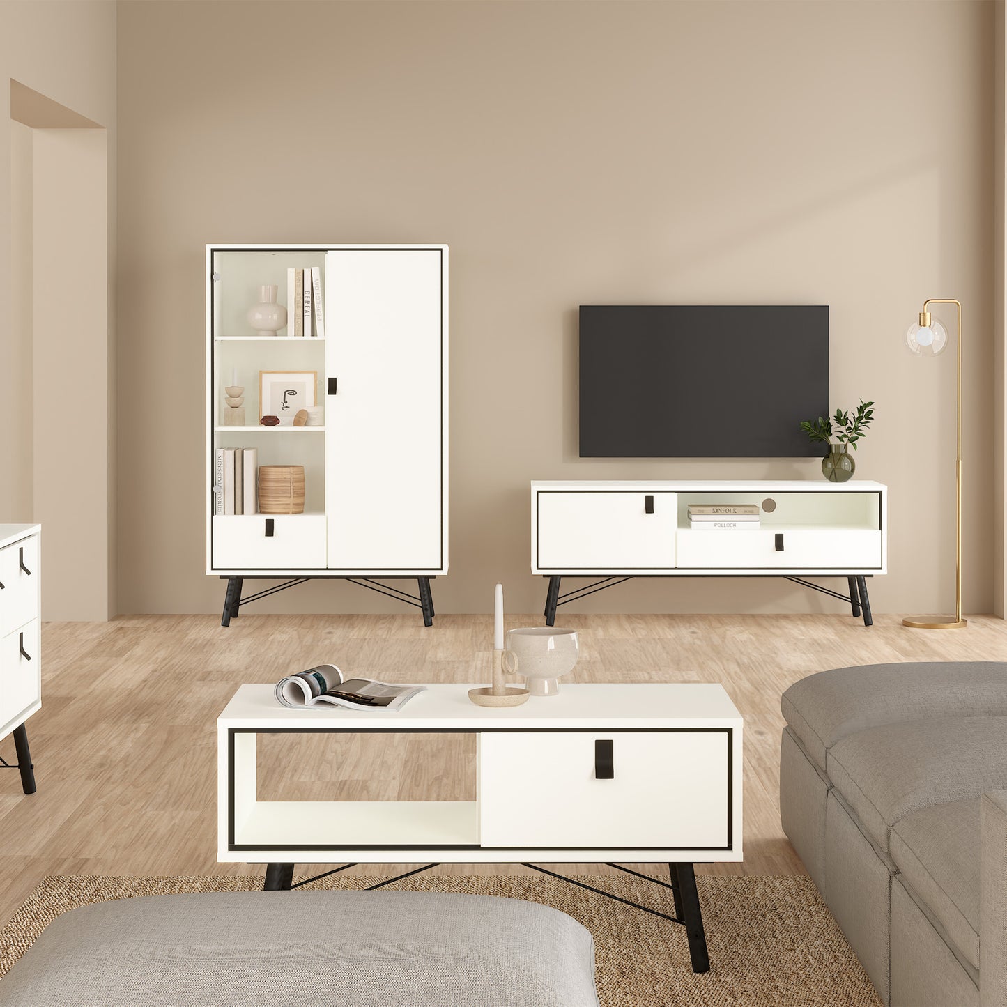 ry coffee table with 1 drawer in matt white