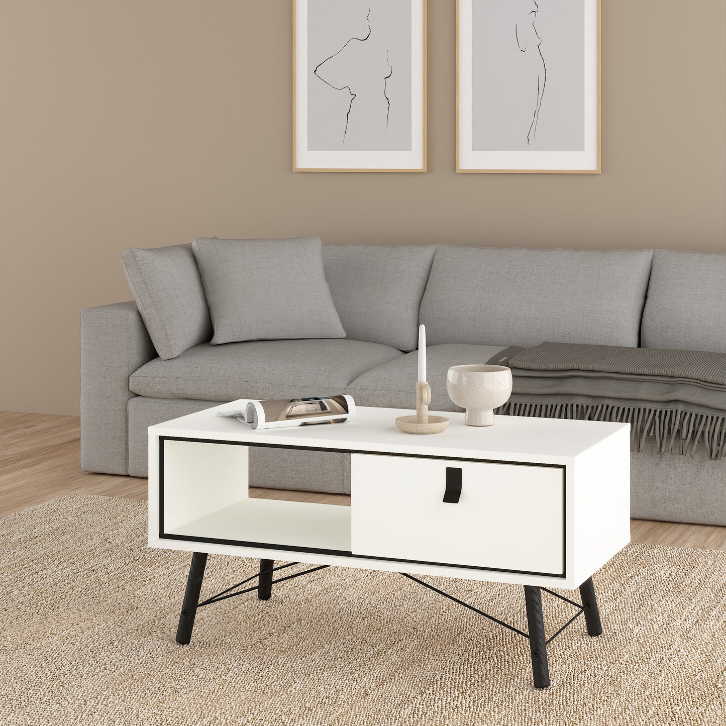 ry coffee table with 1 drawer in matt white