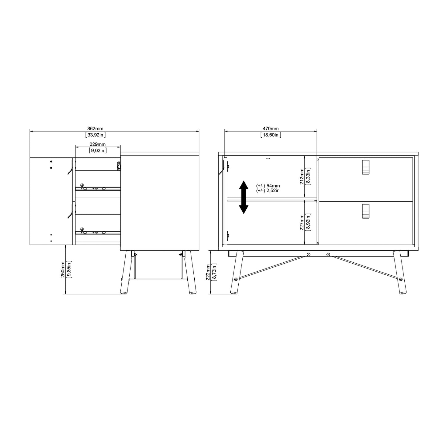 ry sideboard with 1 door 2 drawers in matt white