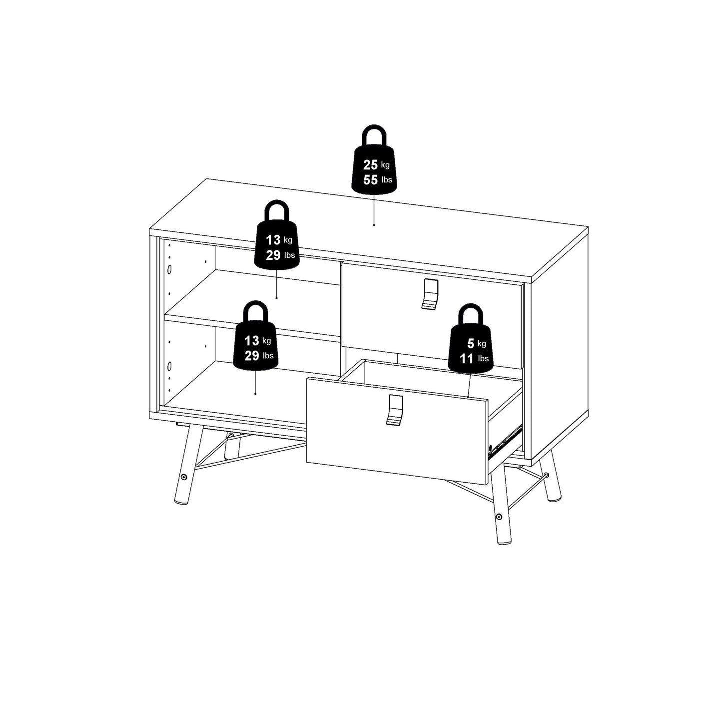 ry sideboard with 1 door 2 drawers in matt white