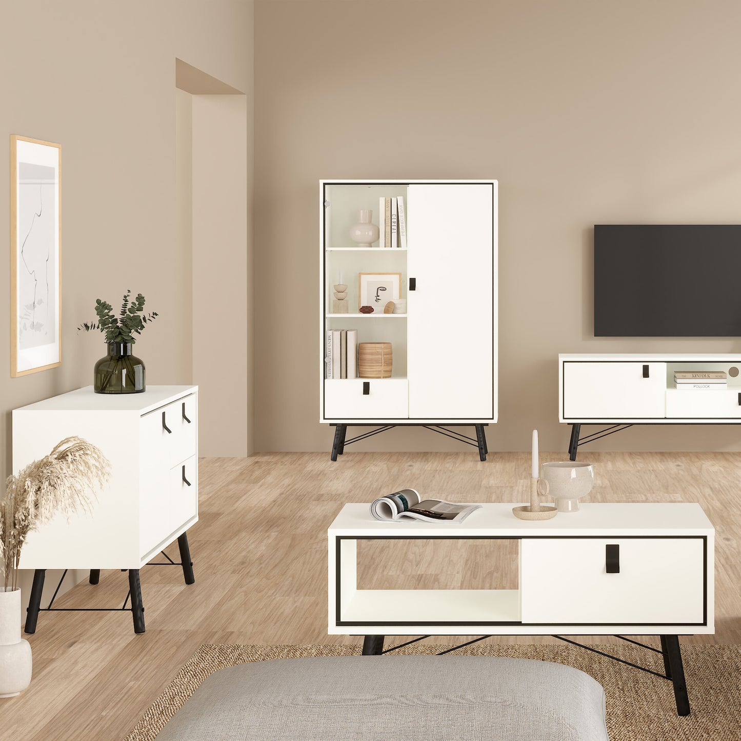 ry sideboard with 1 door 2 drawers in matt white