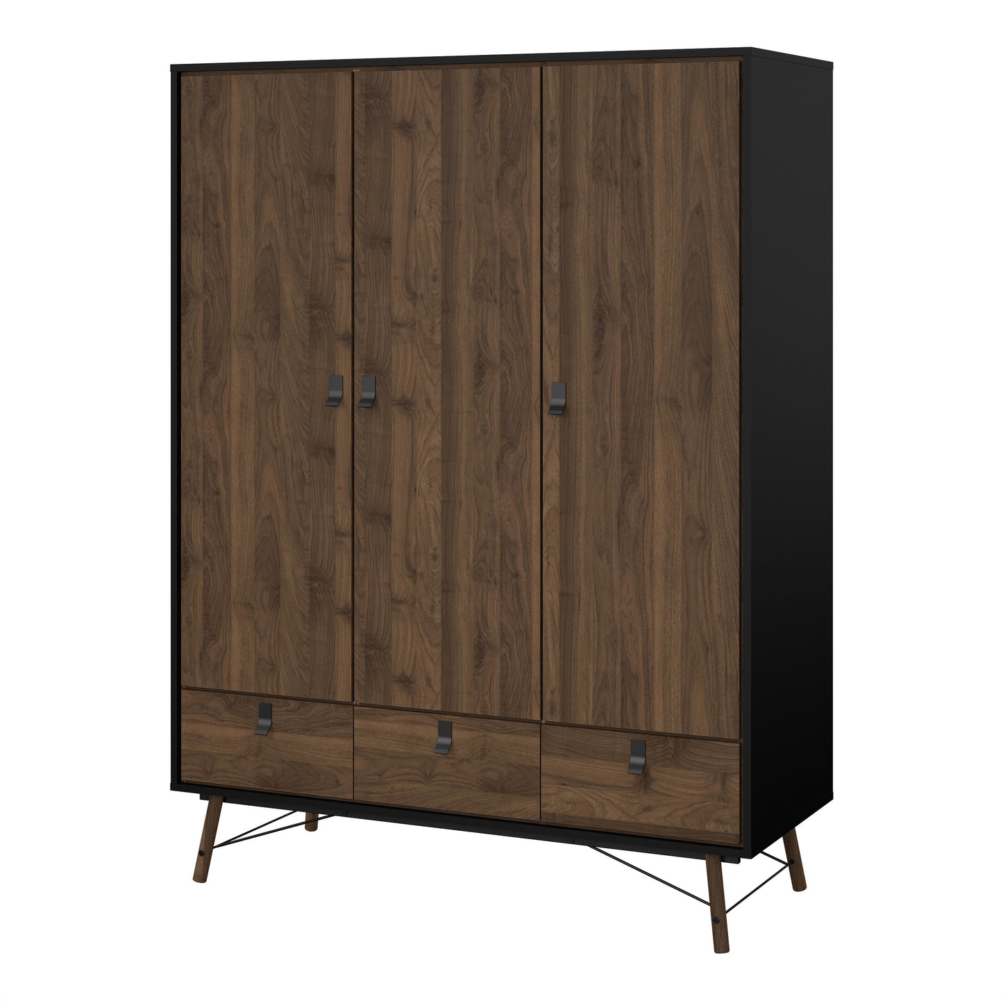 ry wardrobe 3 doors 3 drawers in matt black walnut