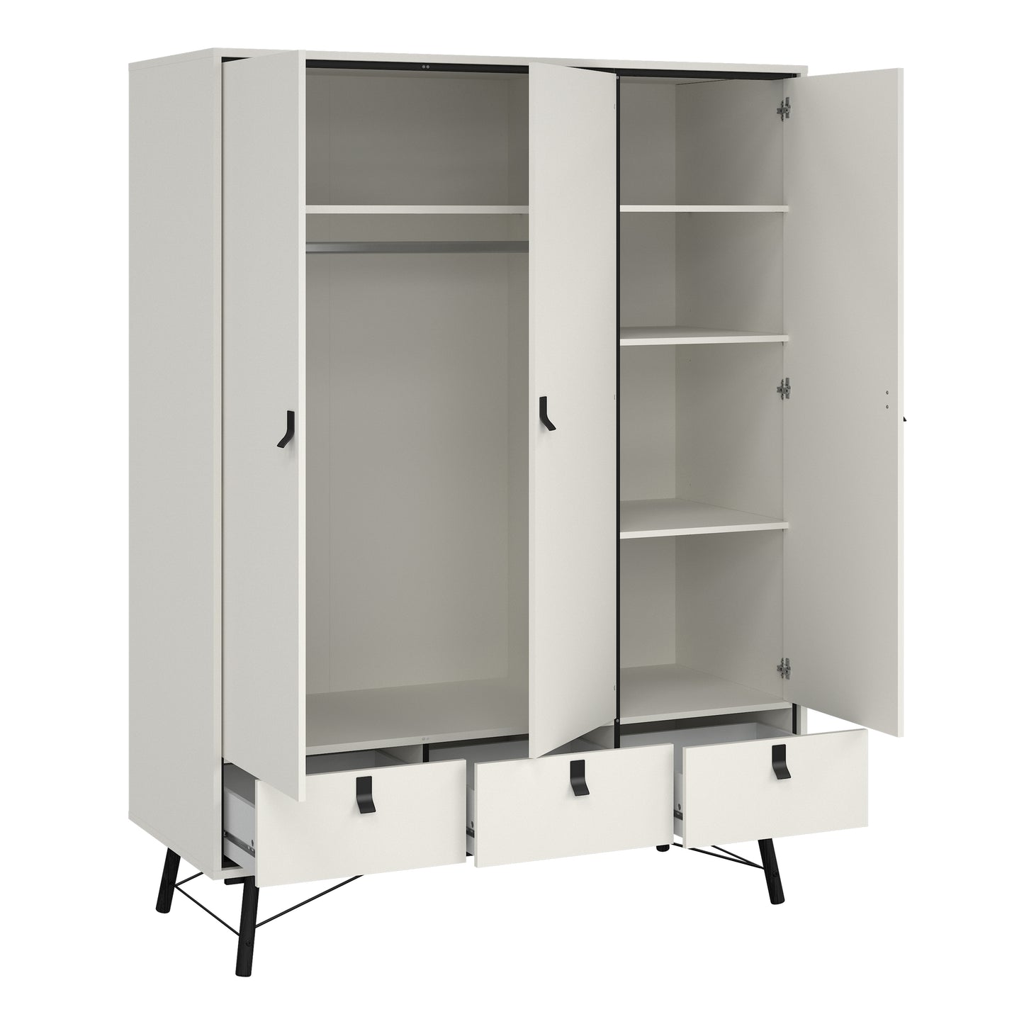 ry wardrobe 3 doors 3 drawers in matt white