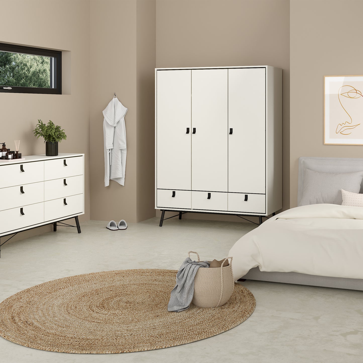 ry wardrobe 3 doors 3 drawers in matt white