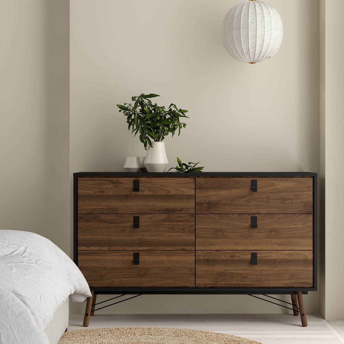 ry wide double chest of drawers 6 drawers in matt black walnut