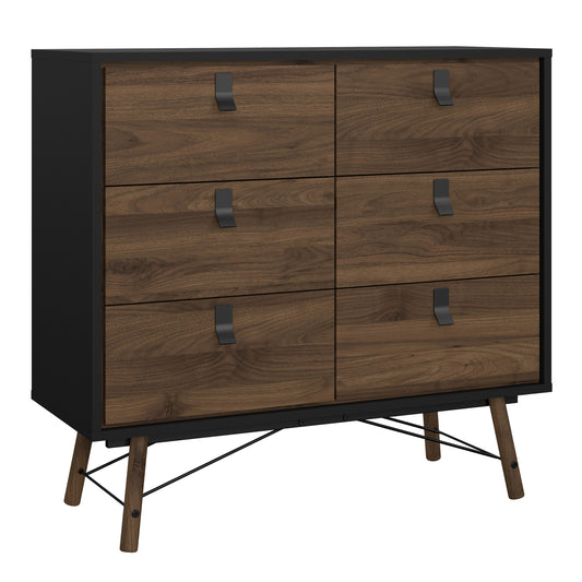 ry double chest of drawers 6 drawers in matt black walnut