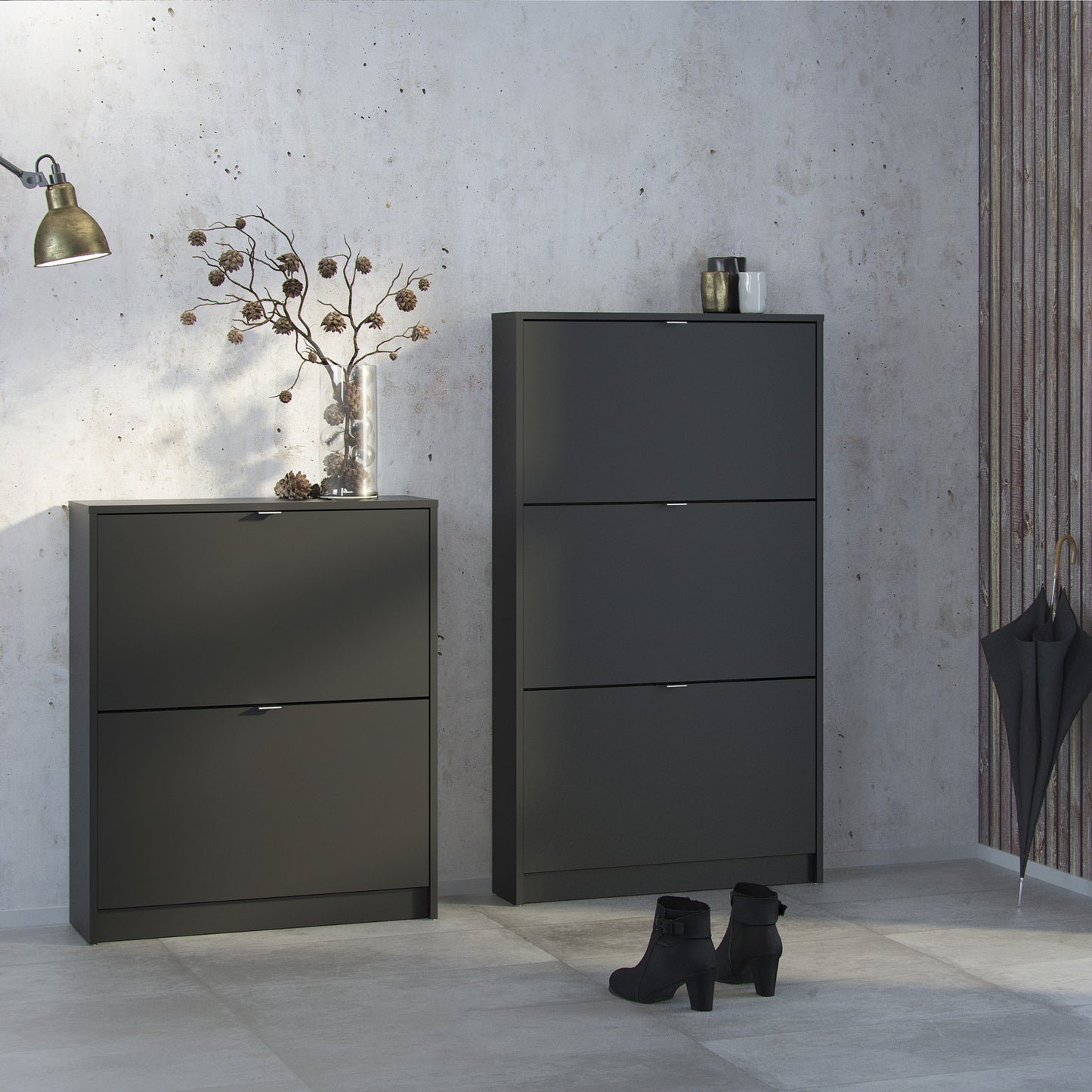 shoes shoe cabinet 3 flip down doors and 1 layer in matt black