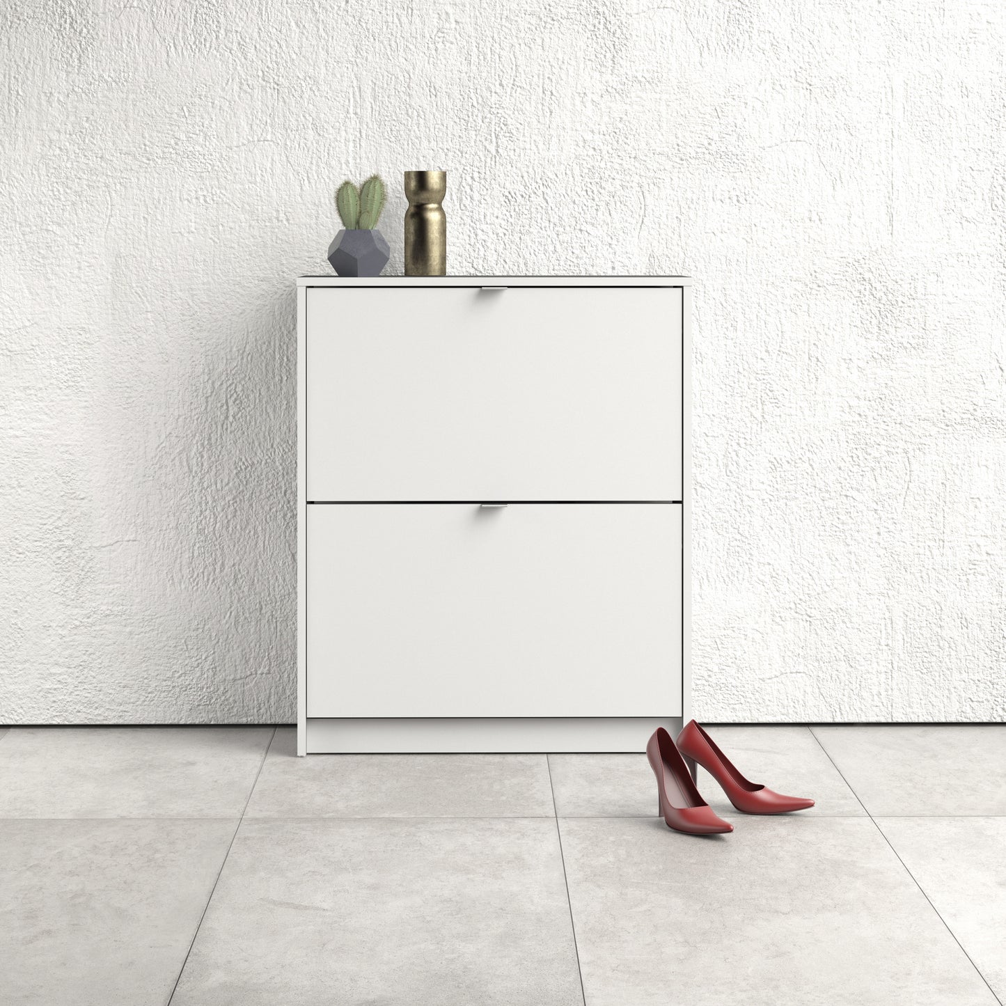 shoes shoe cabinet 2 flip down doors and 2 layers in white