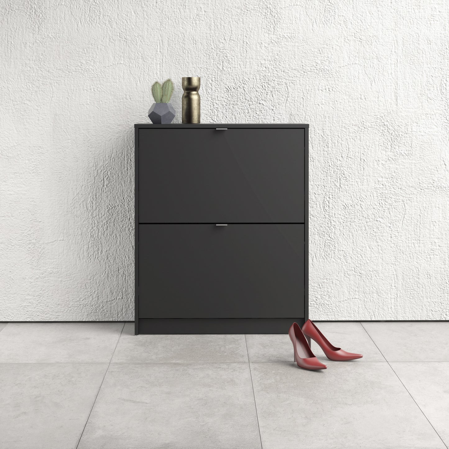 shoes shoe cabinet 2 flip down doors and 2 layers in matt black