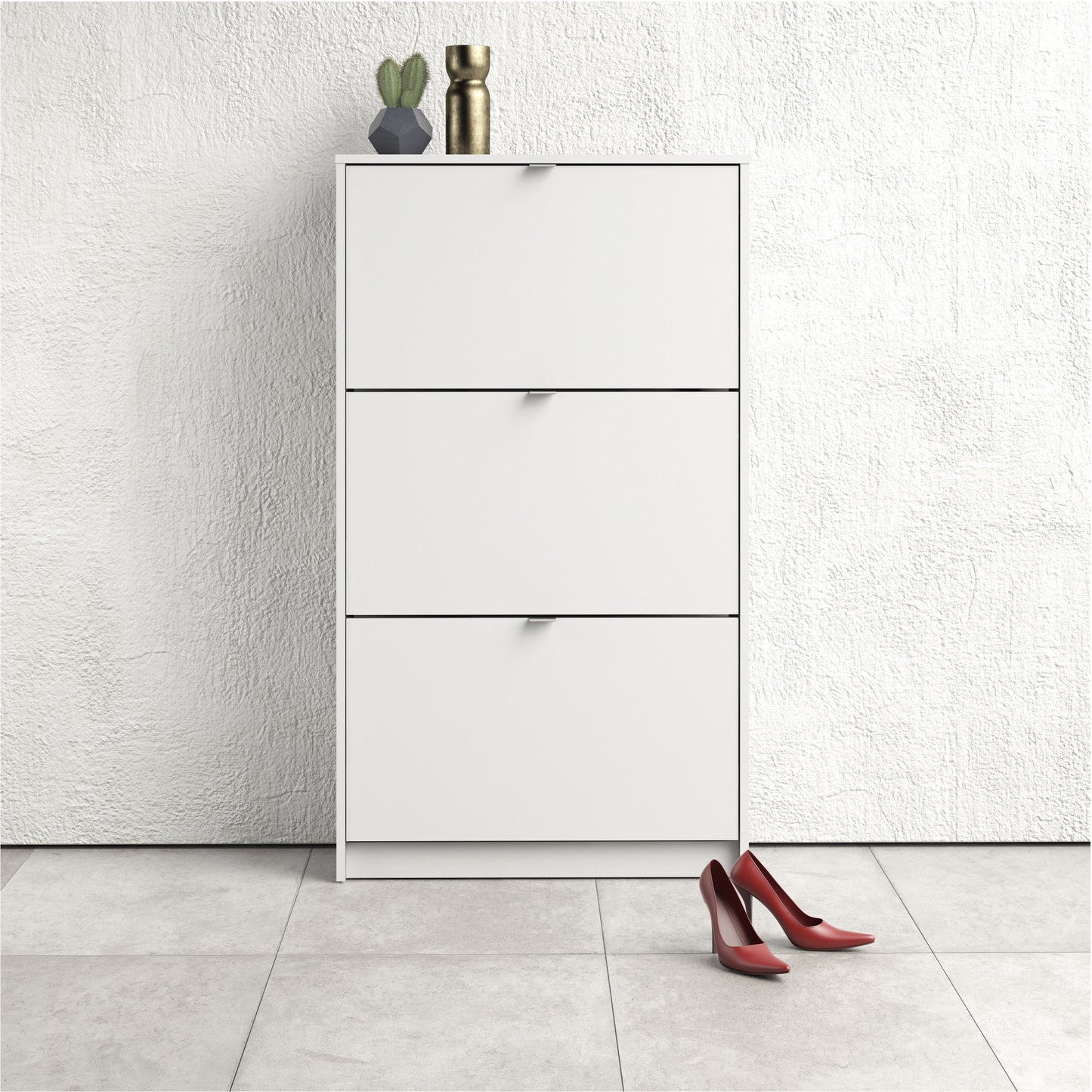 shoes shoe cabinet 3 flip down doors and 2 layers in white