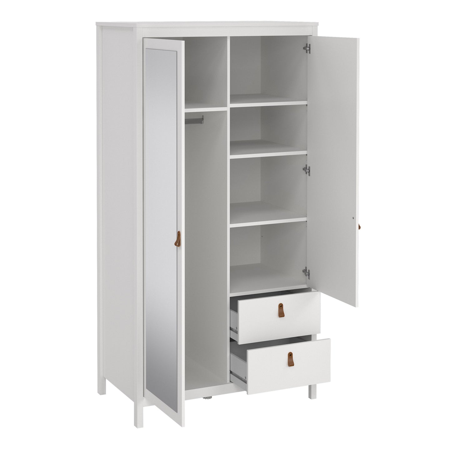 barcelona wardrobe with 1 door 1 mirror door 2 drawers in white