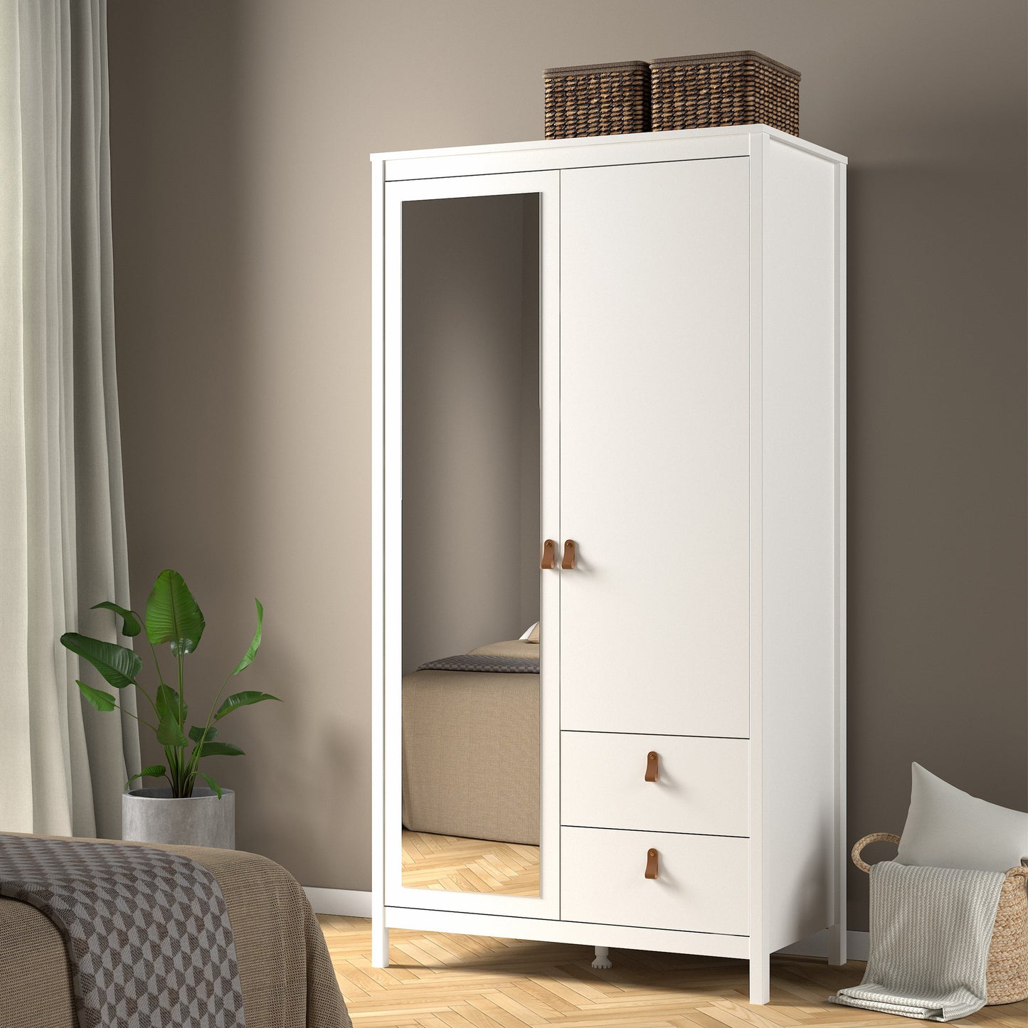 barcelona wardrobe with 1 door 1 mirror door 2 drawers in white