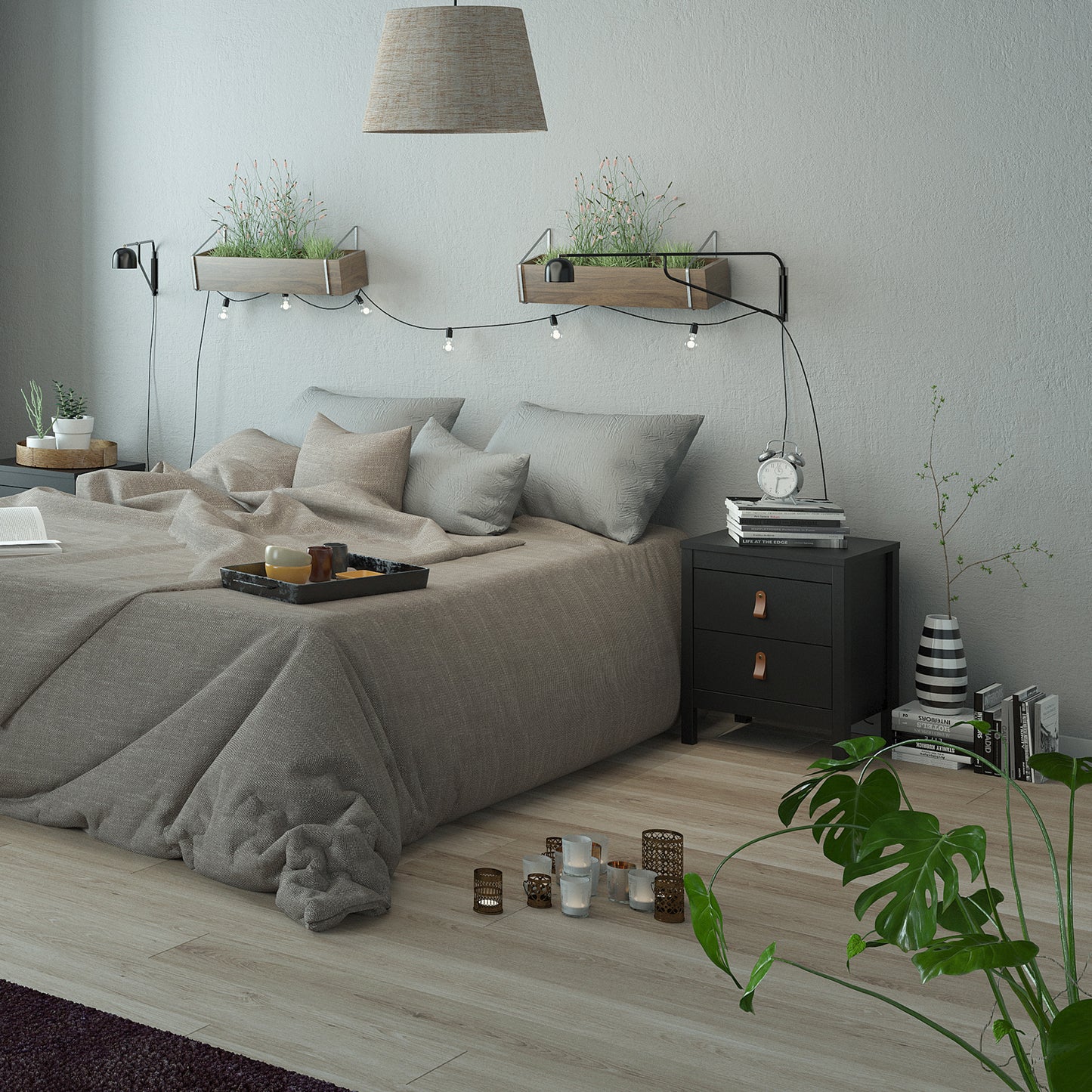 barcelona bedside table 2 drawers in matt black