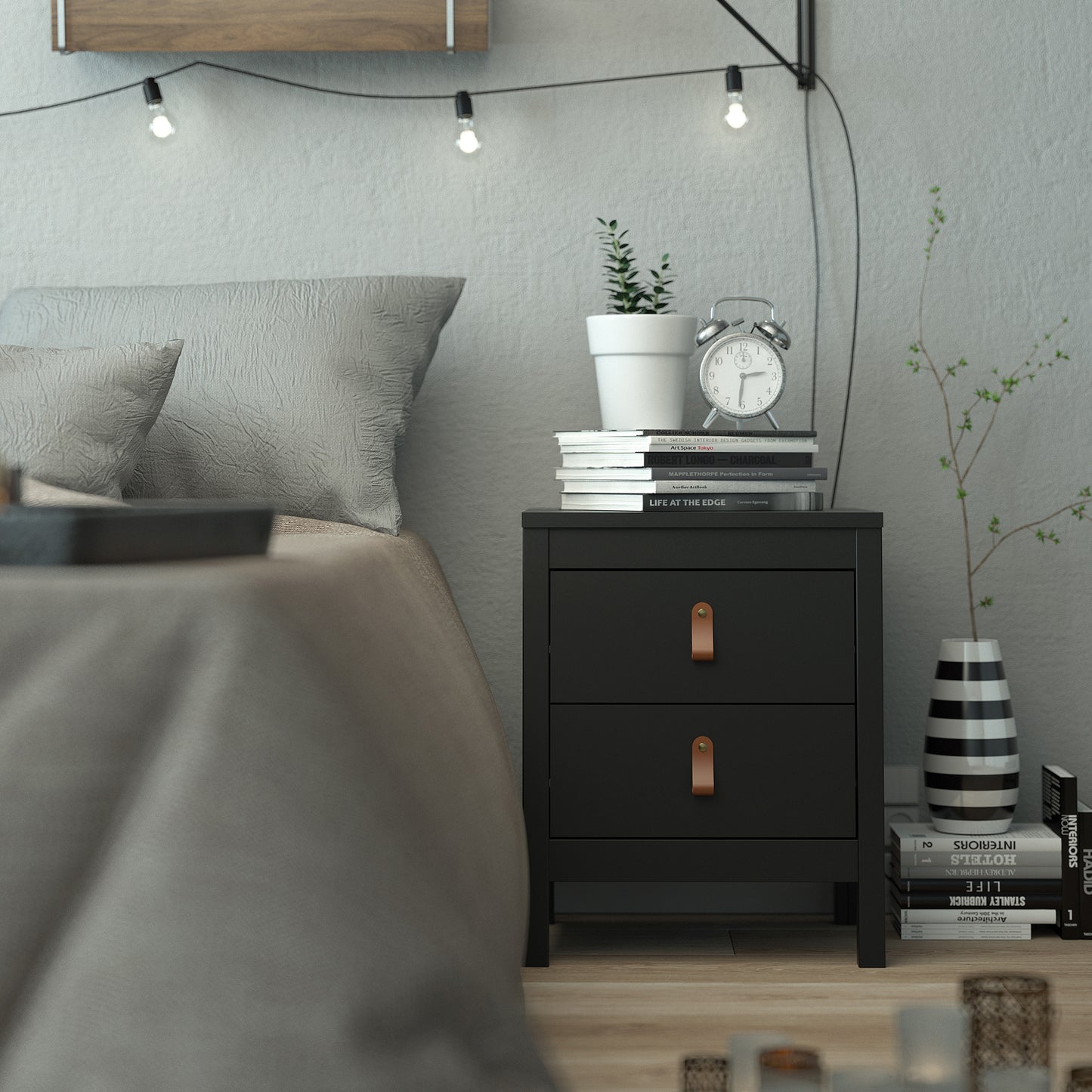 barcelona bedside table 2 drawers in matt black