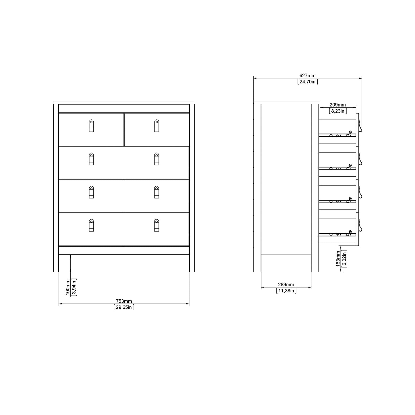 barcelona chest 3+2 drawers in white