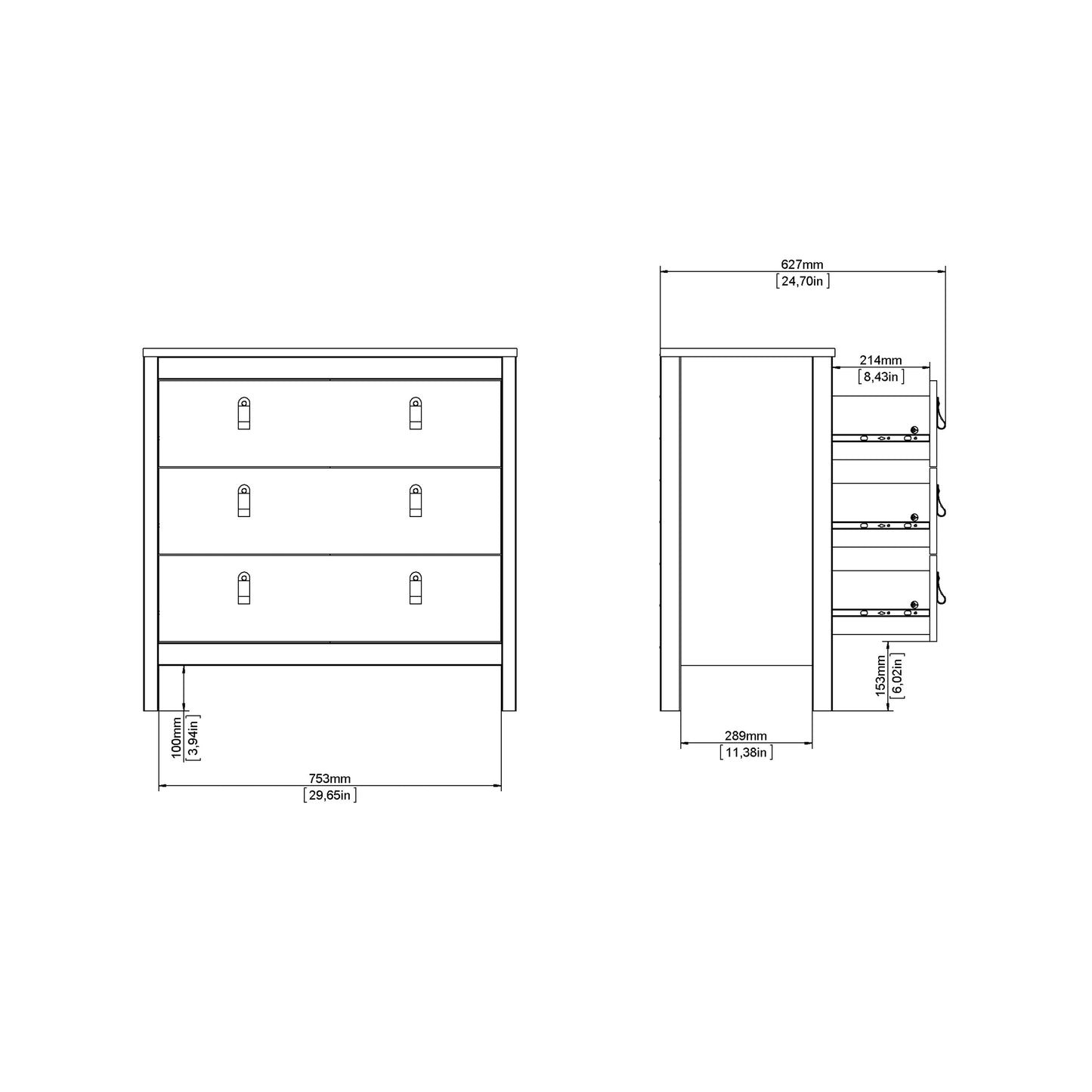 barcelona chest 3 drawers in white