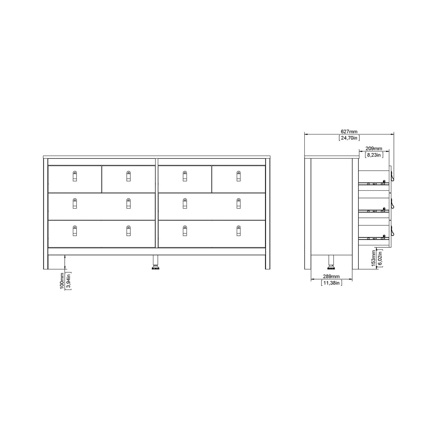 barcelona double dresser 4+4 drawers in white
