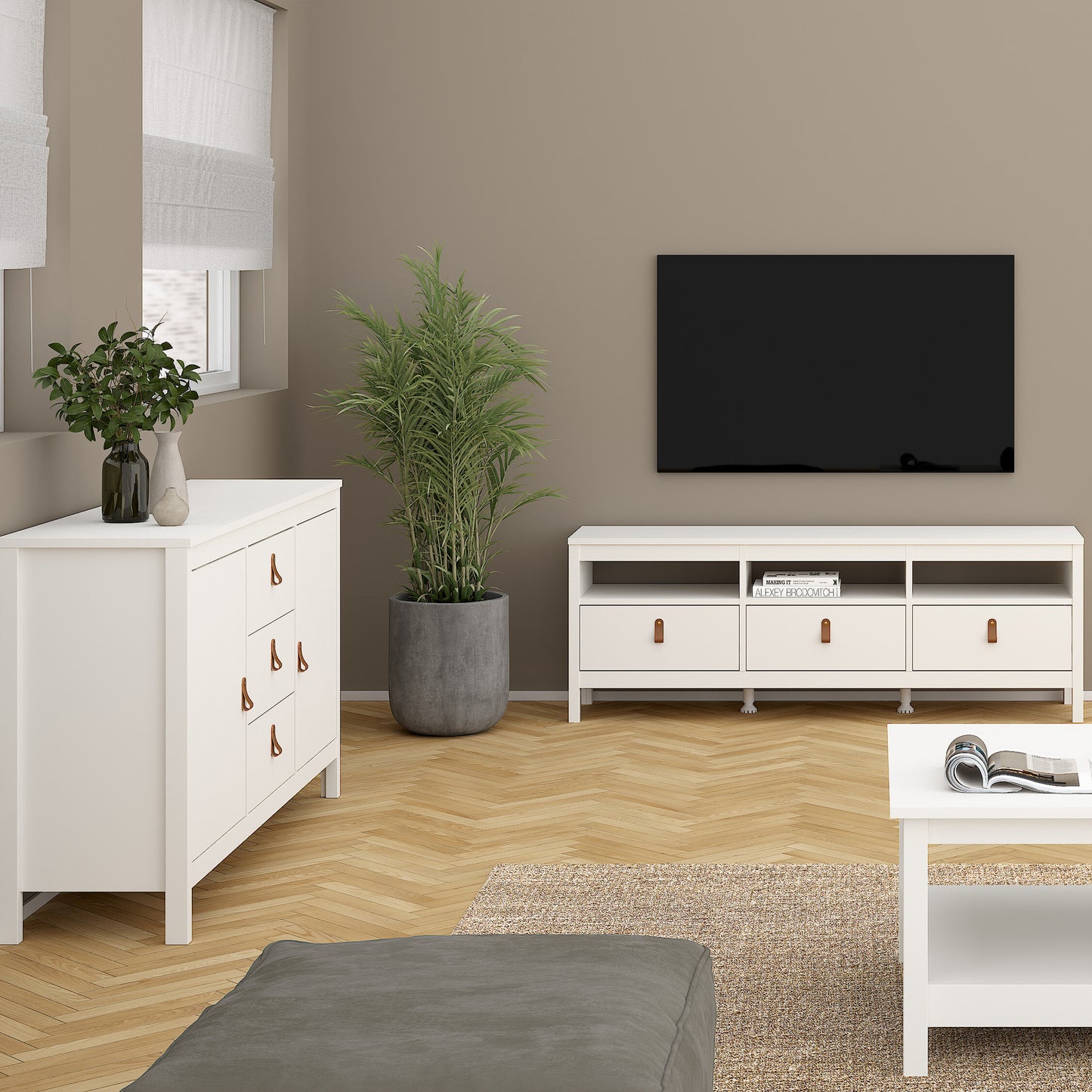 barcelona sideboard 2 doors 3 drawers in white