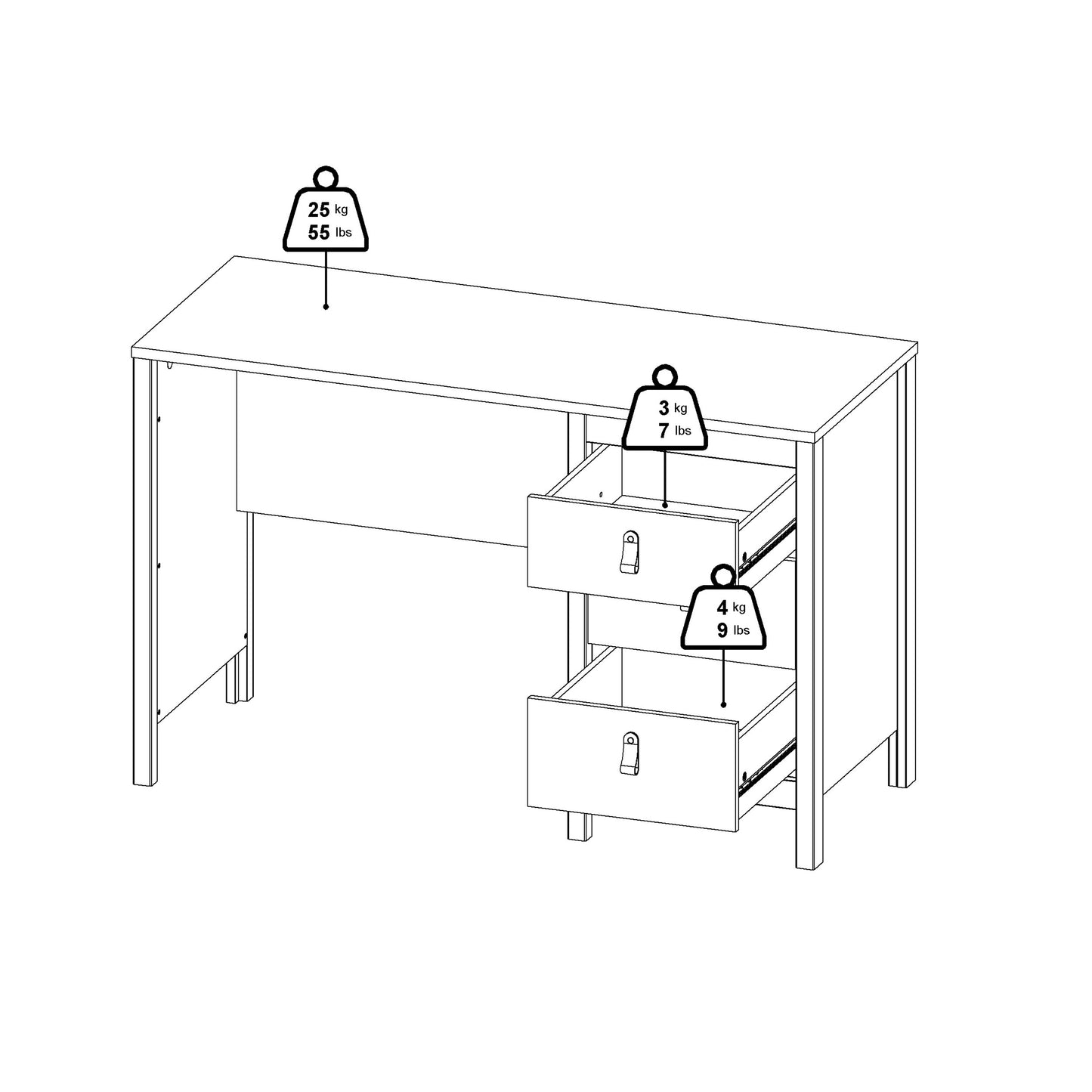barcelona desk 3 drawers in white