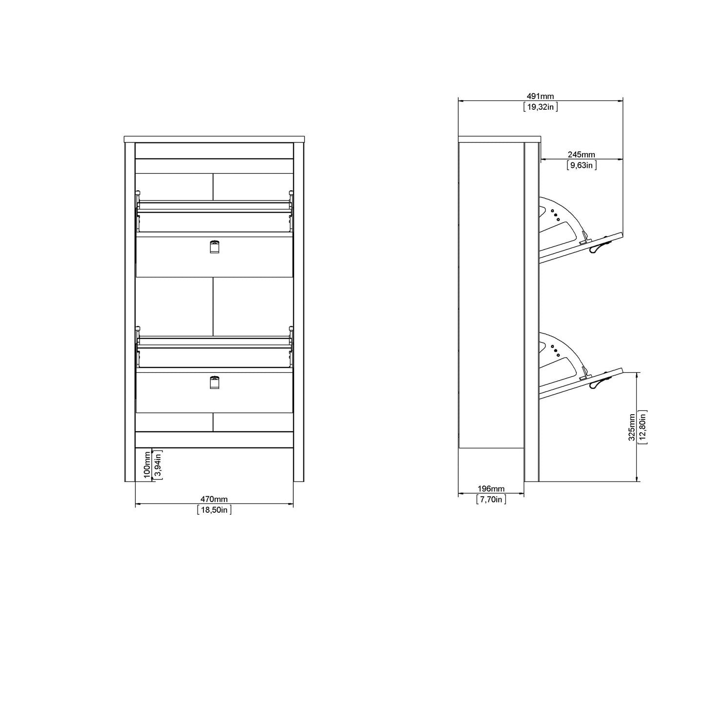 barcelona shoe cabinet 2 flip down doors in matt black