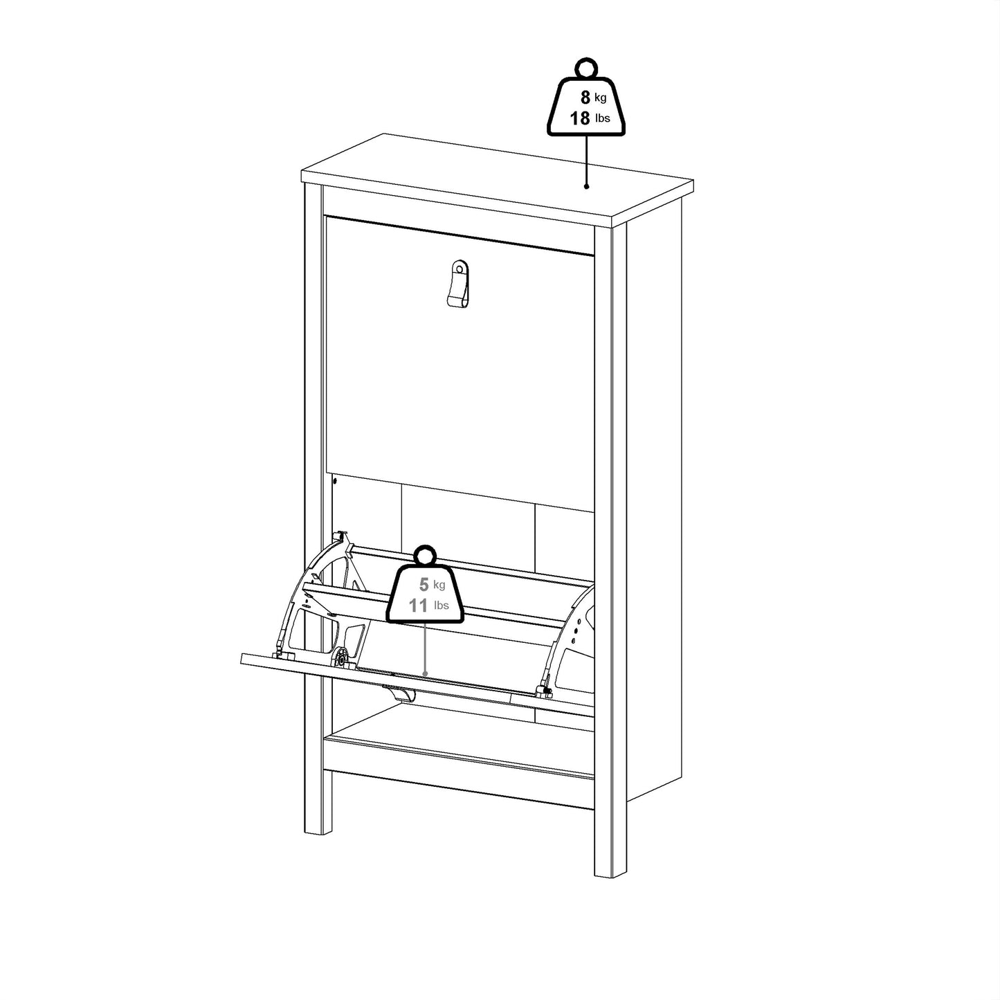 barcelona shoe cabinet 2 flip down doors in matt black