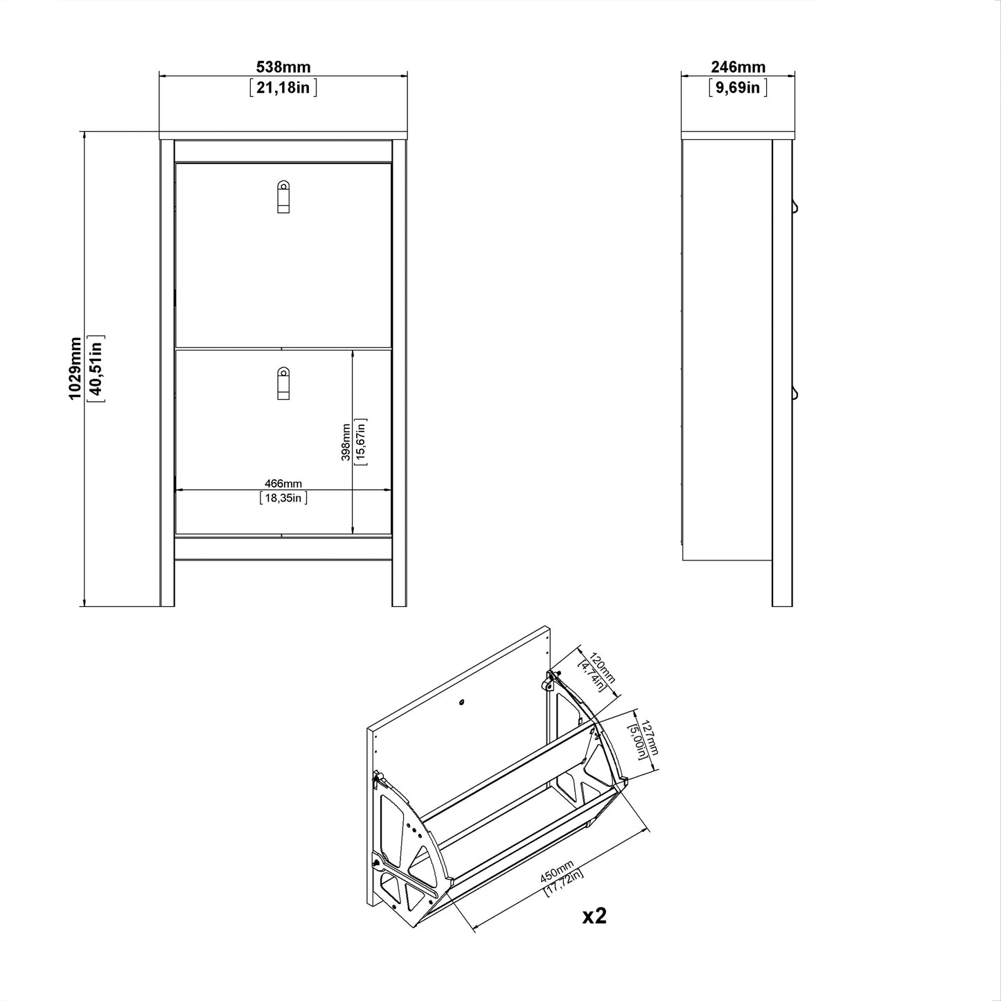 barcelona shoe cabinet 2 flip down doors in matt black