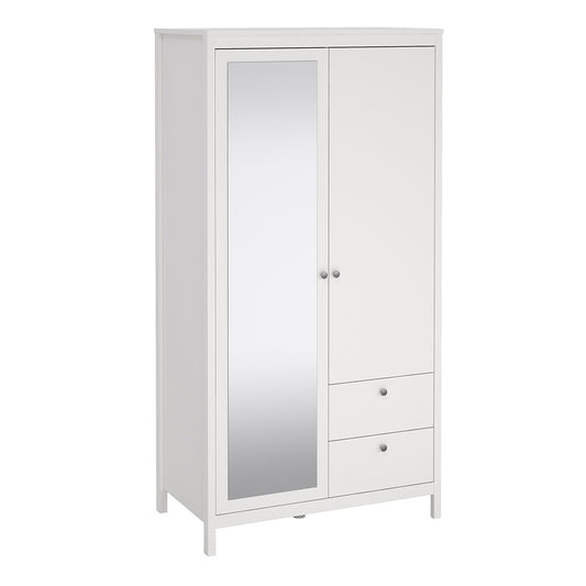madrid wardrobe with 1 door 1 mirror door 2 drawers white