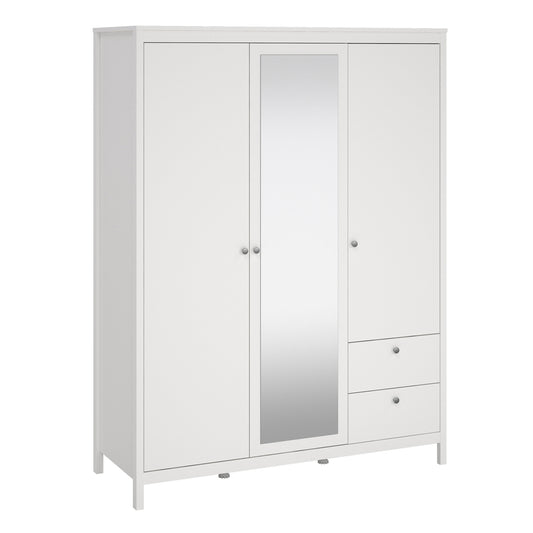 madrid  wardrobe with 2 doors 1 mirror door 2 drawers white