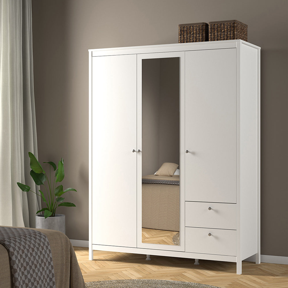 madrid wardrobe with 2 doors 1 mirror door 2 drawers white