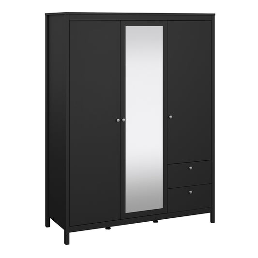 madrid  wardrobe with 2 doors 1 mirror door 2 drawers matt black
