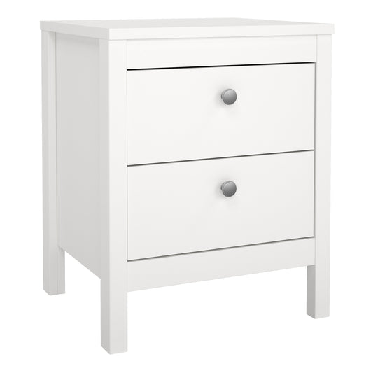 madrid bedside table 2 drawers in white