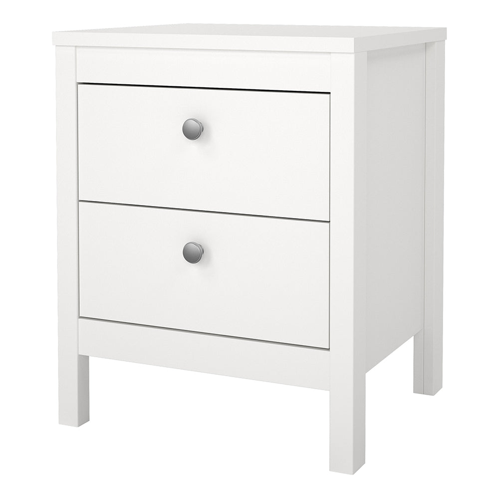 madrid bedside table 2 drawers in white