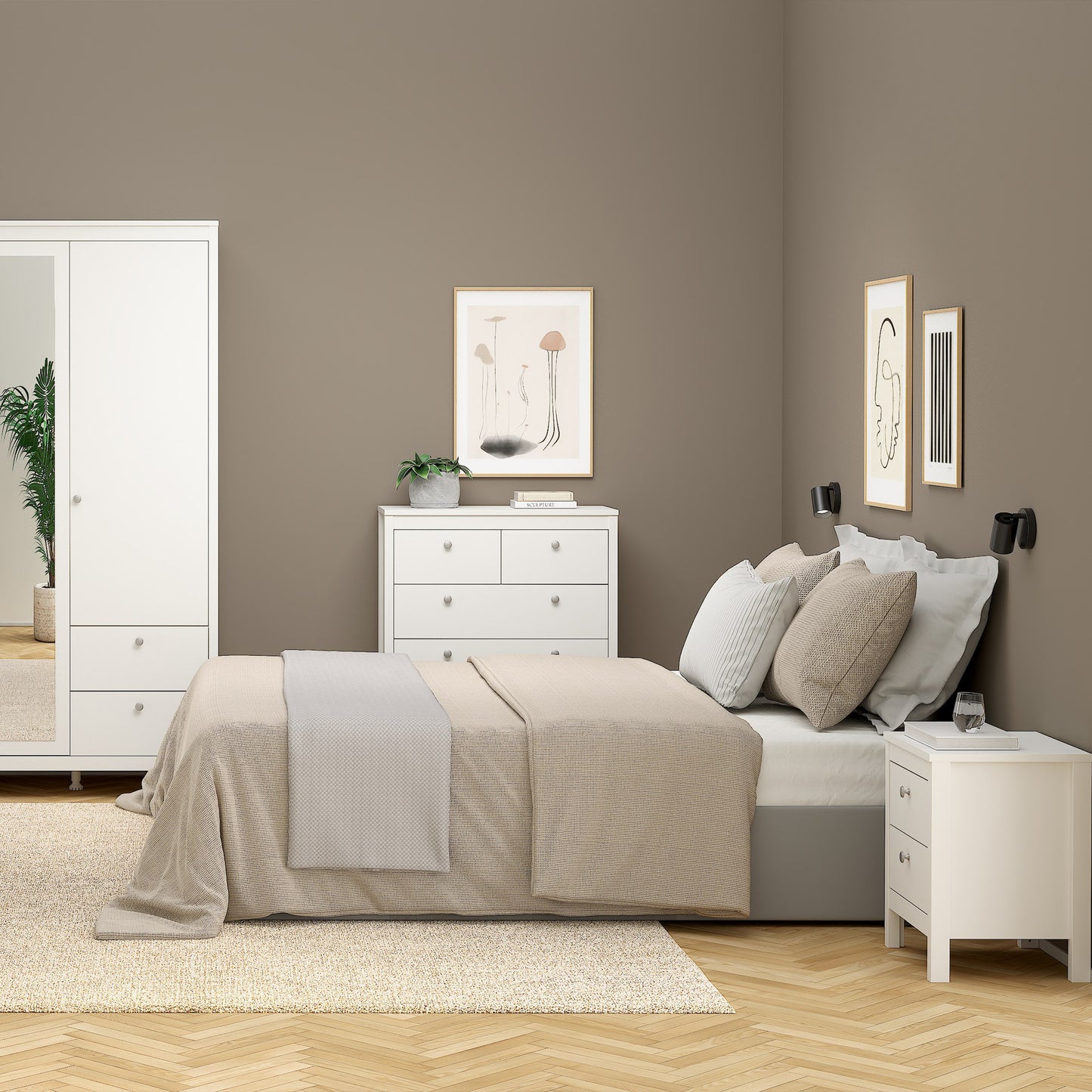 madrid bedside table 2 drawers in white