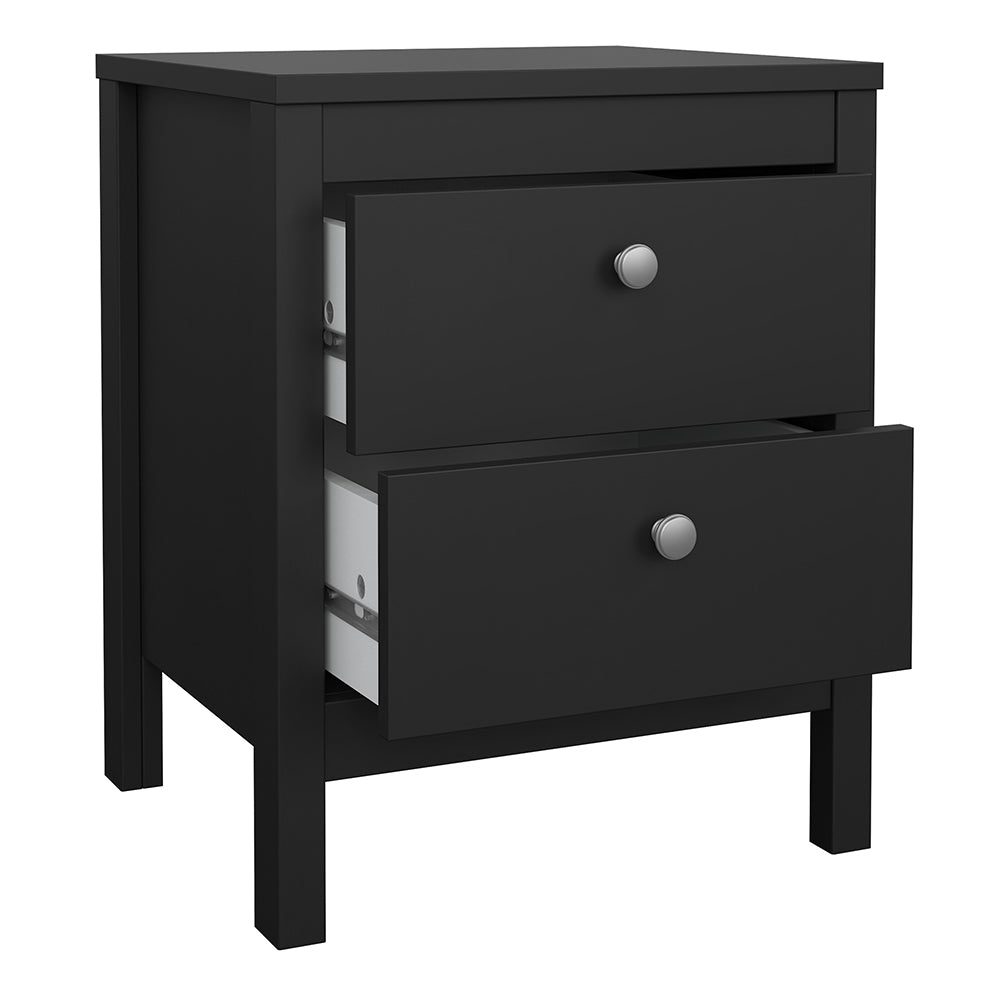 madrid bedside table 2 drawers in matt black