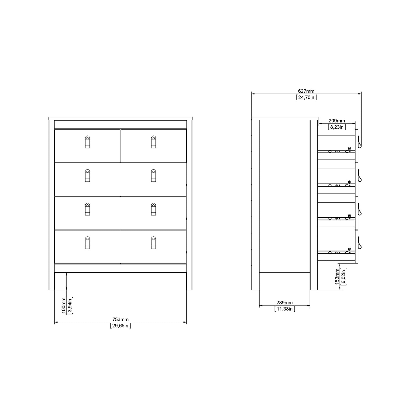 madrid chest 3+2 drawers in matt black