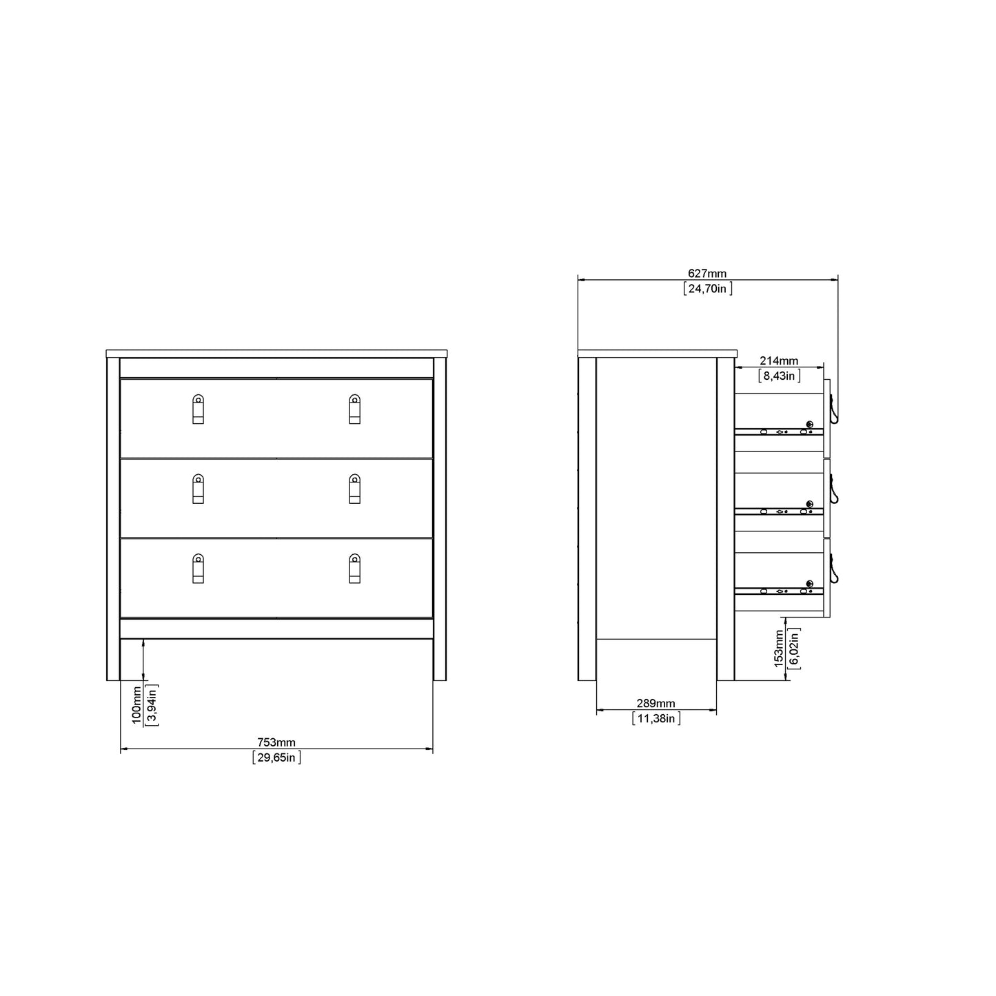 madrid chest 3 drawers in white