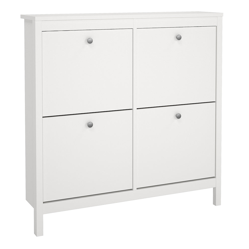 madrid shoe cabinet 4 flip down doors in white