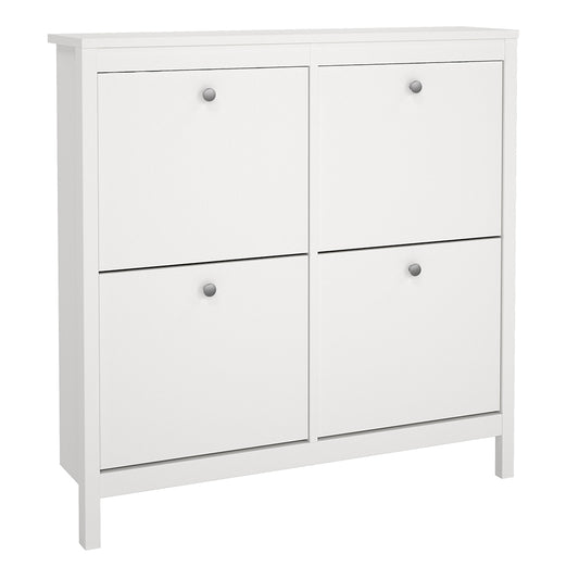 madrid shoe cabinet 4 flip down doors in white