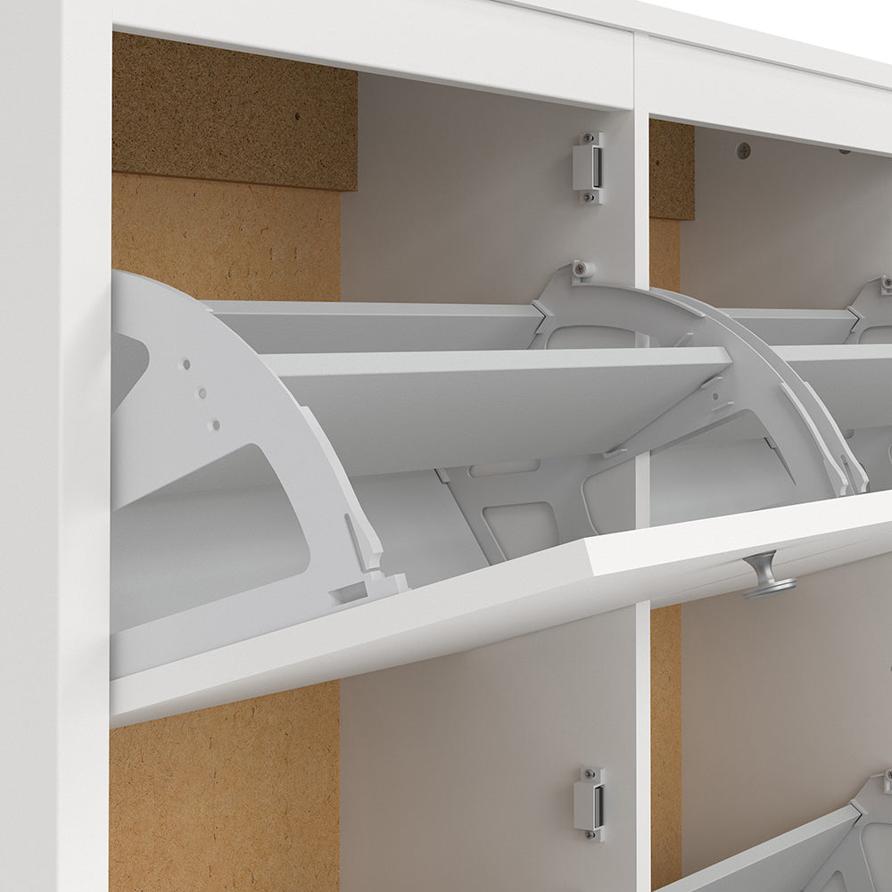 madrid shoe cabinet 4 flip down doors in white