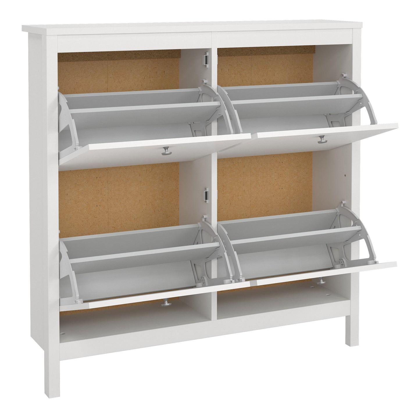 madrid shoe cabinet 4 flip down doors in white