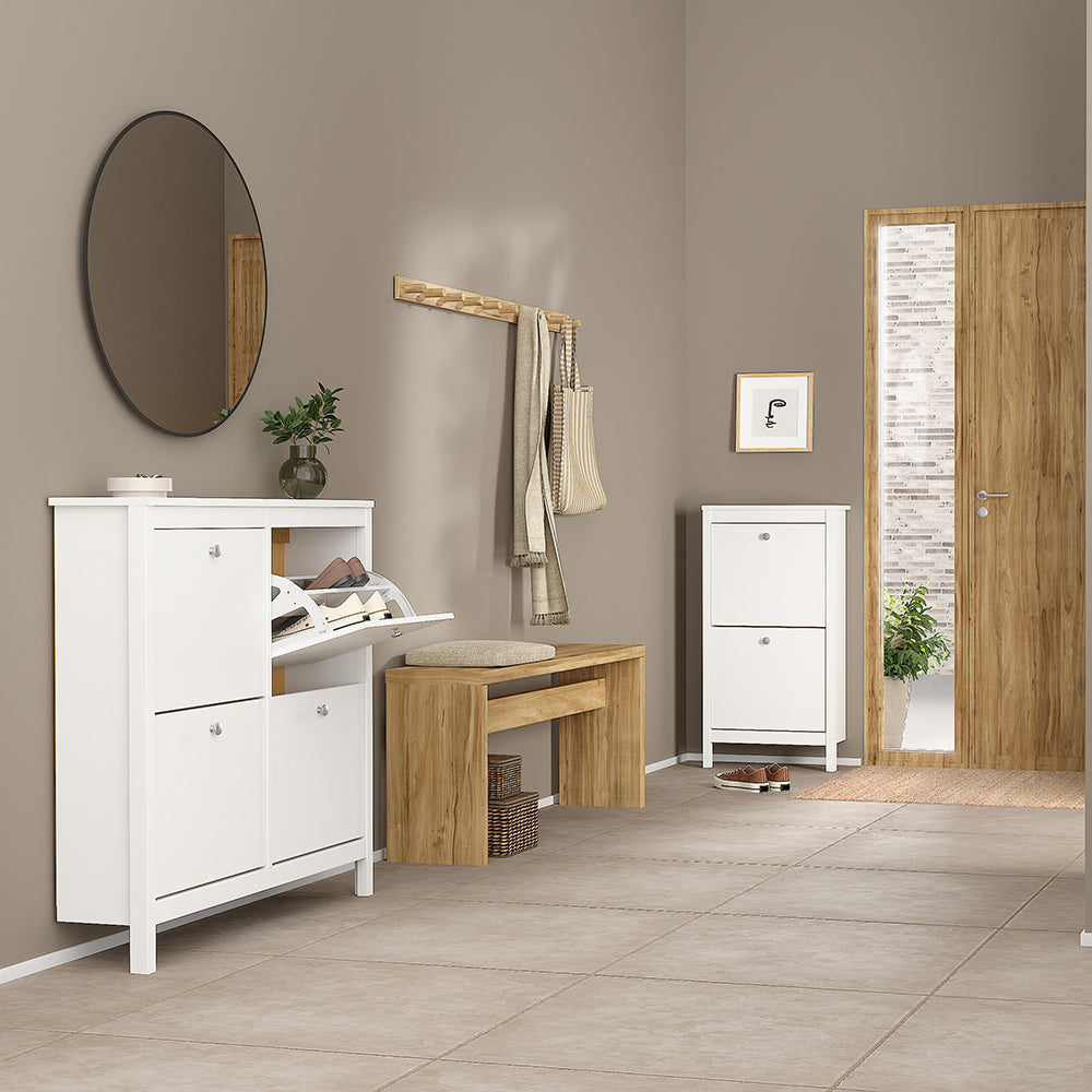 madrid shoe cabinet 4 flip down doors in white