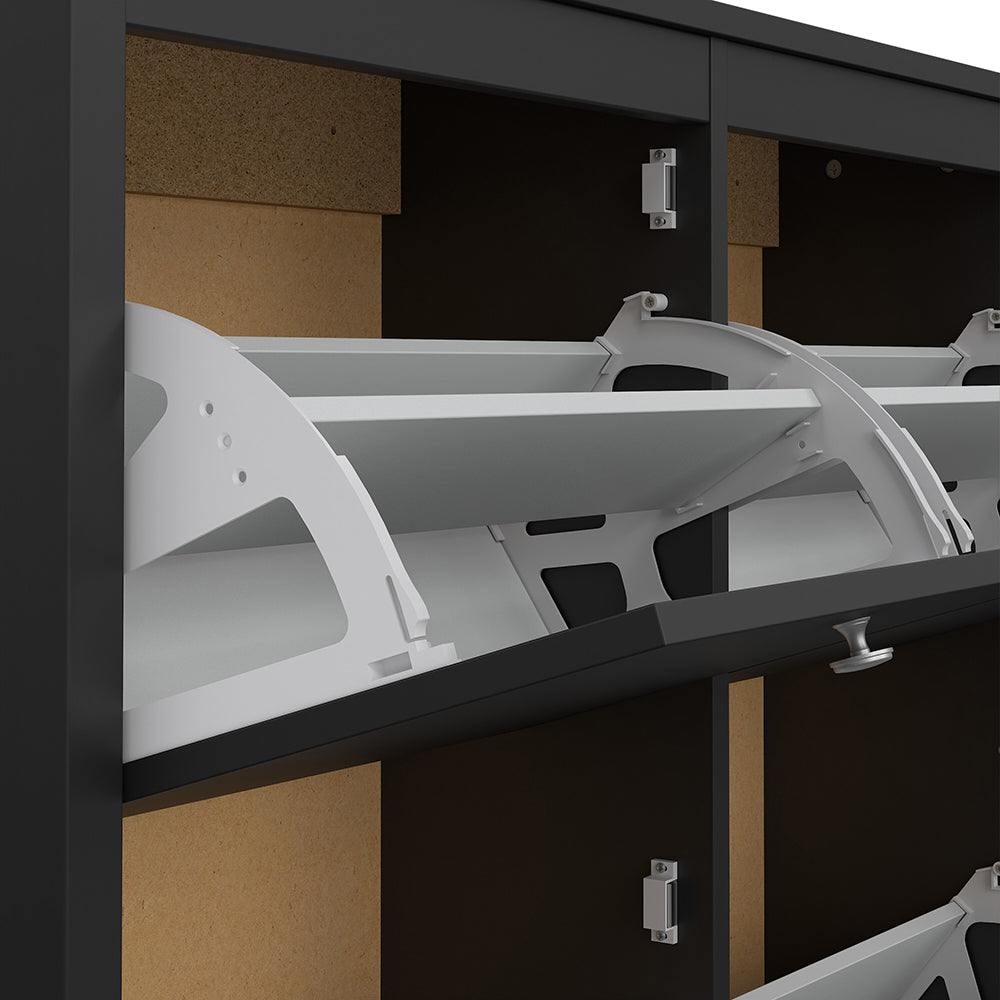 madrid shoe cabinet 4 flip down doors in matt black