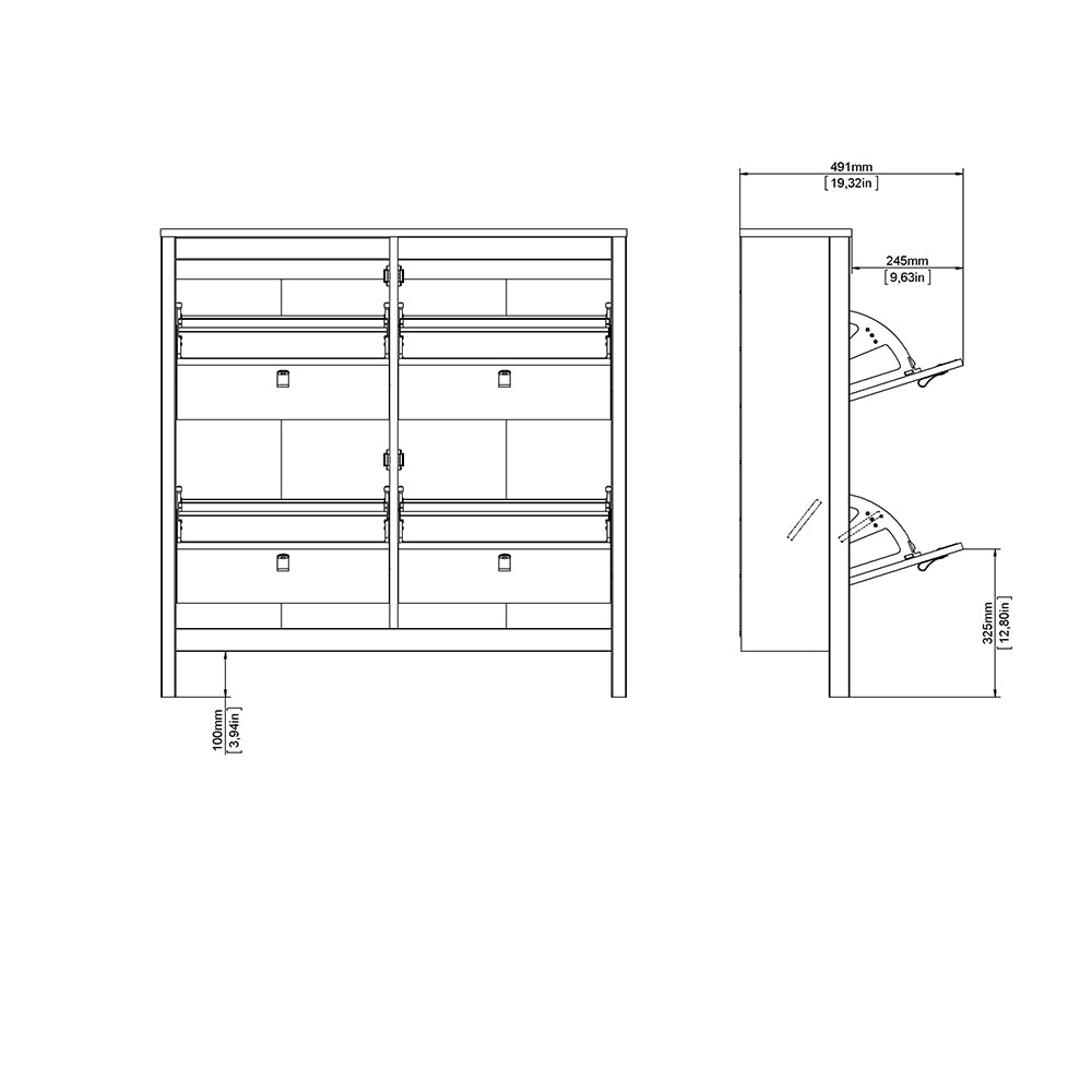 madrid shoe cabinet 4 flip down doors in matt black