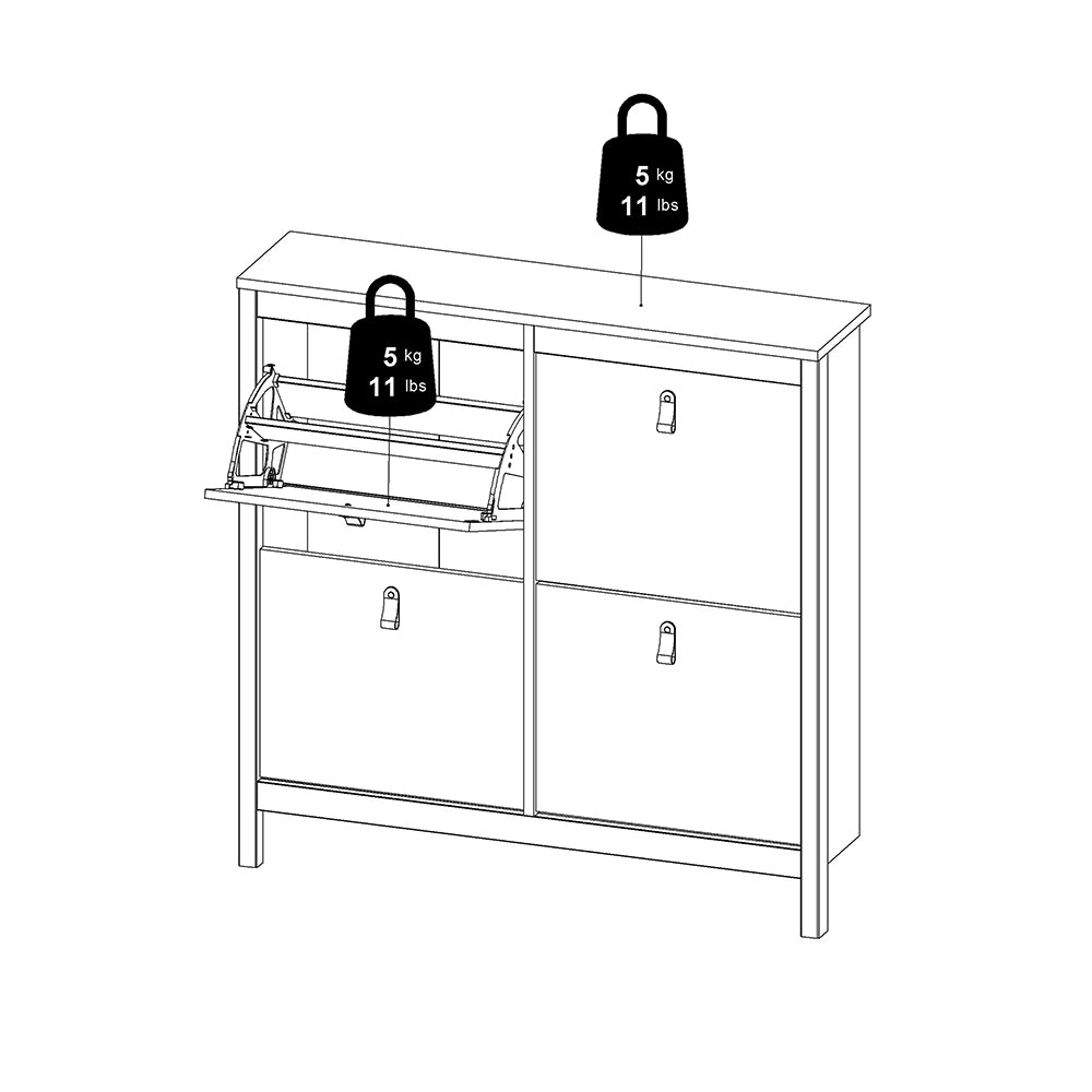 madrid shoe cabinet 4 flip down doors in matt black