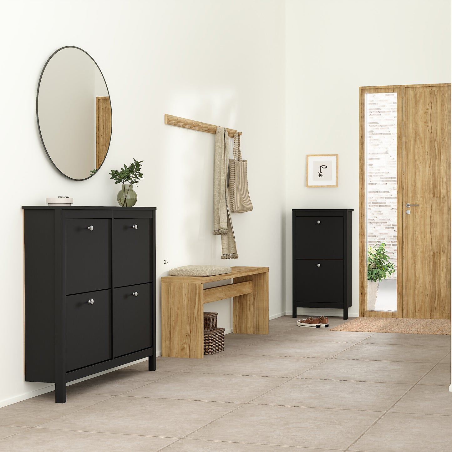 madrid shoe cabinet 4 flip down doors in matt black