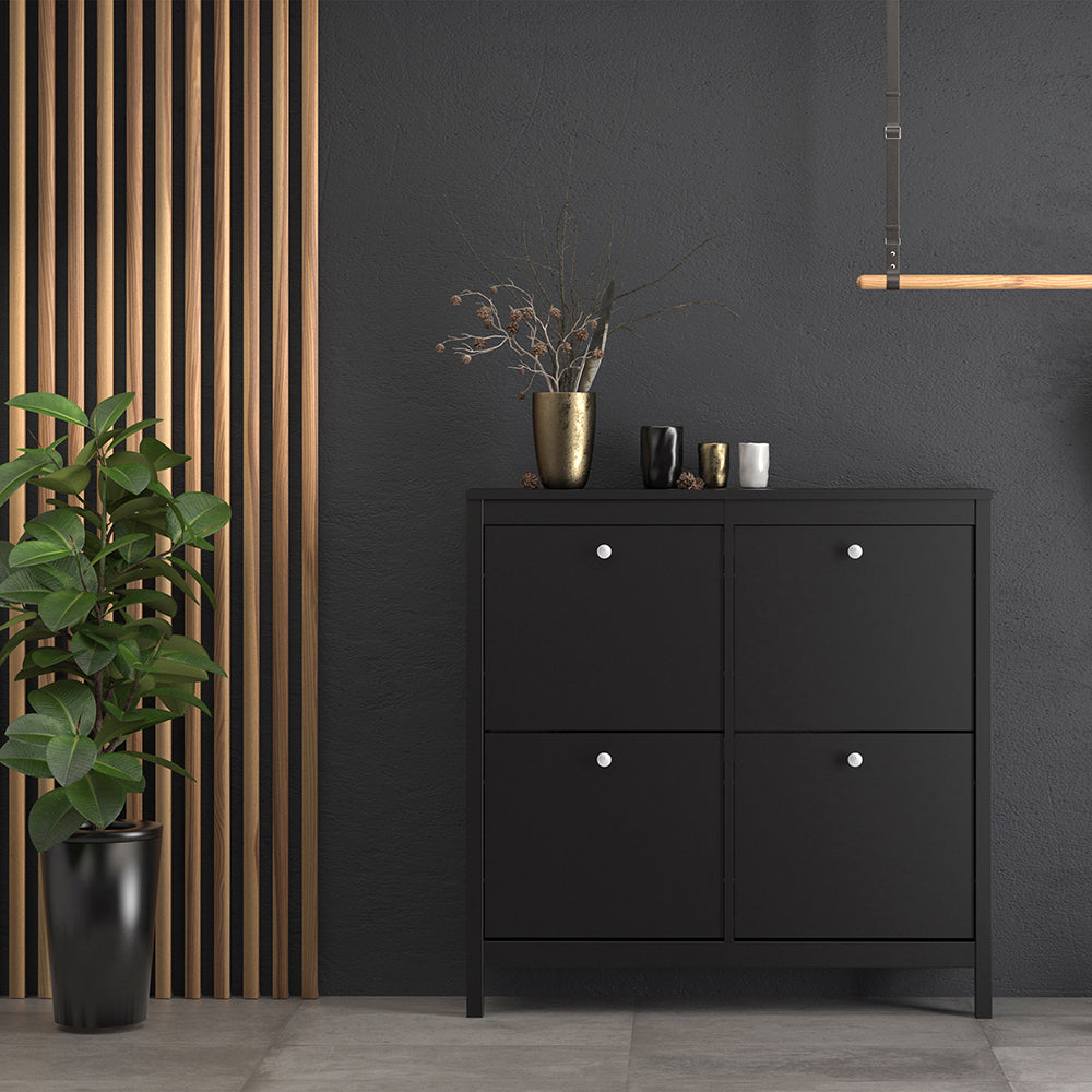madrid shoe cabinet 4 flip down doors in matt black
