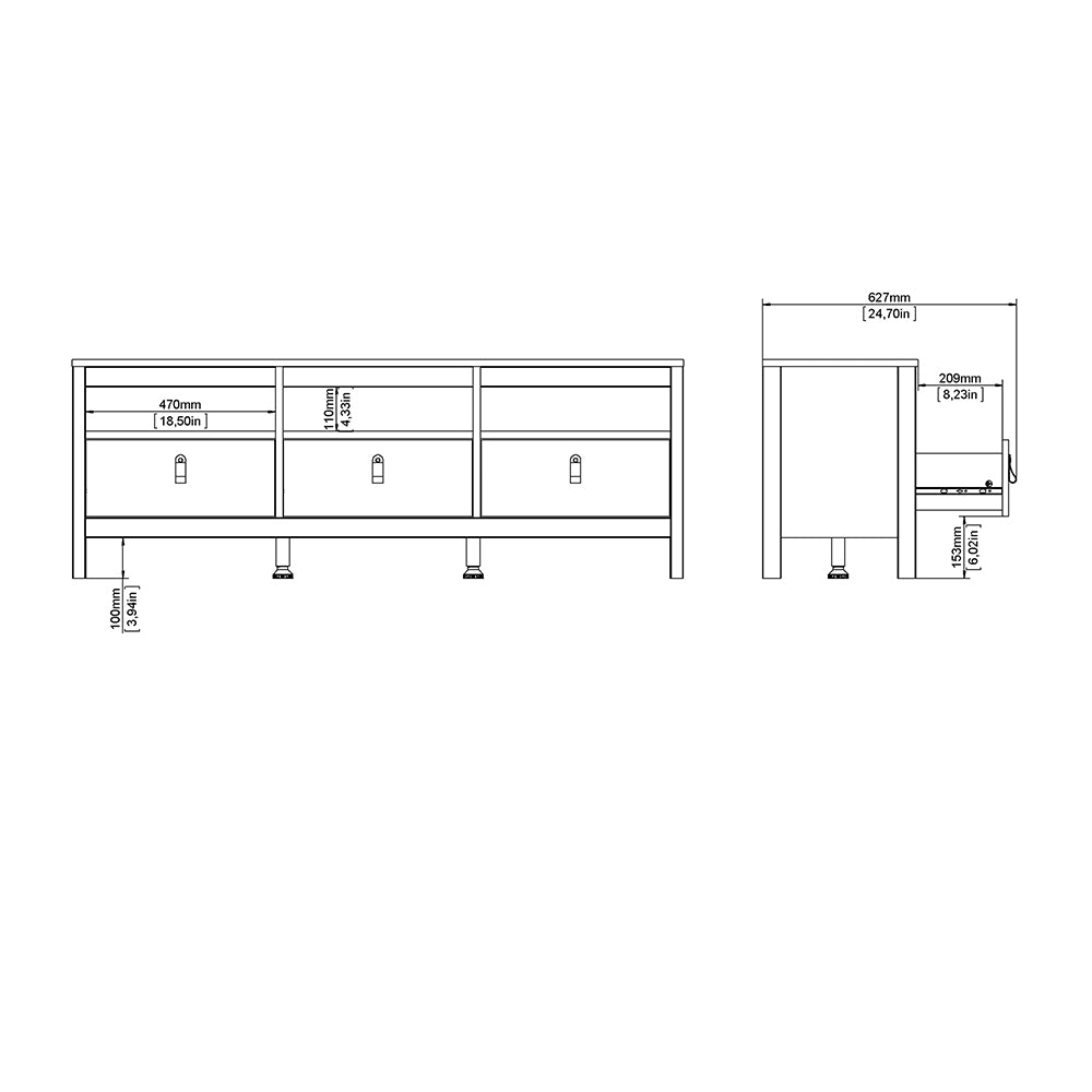 madrid tv unit 3 drawers in white