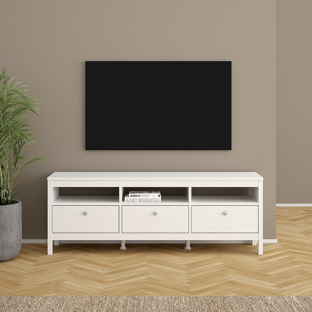 madrid tv unit 3 drawers in white